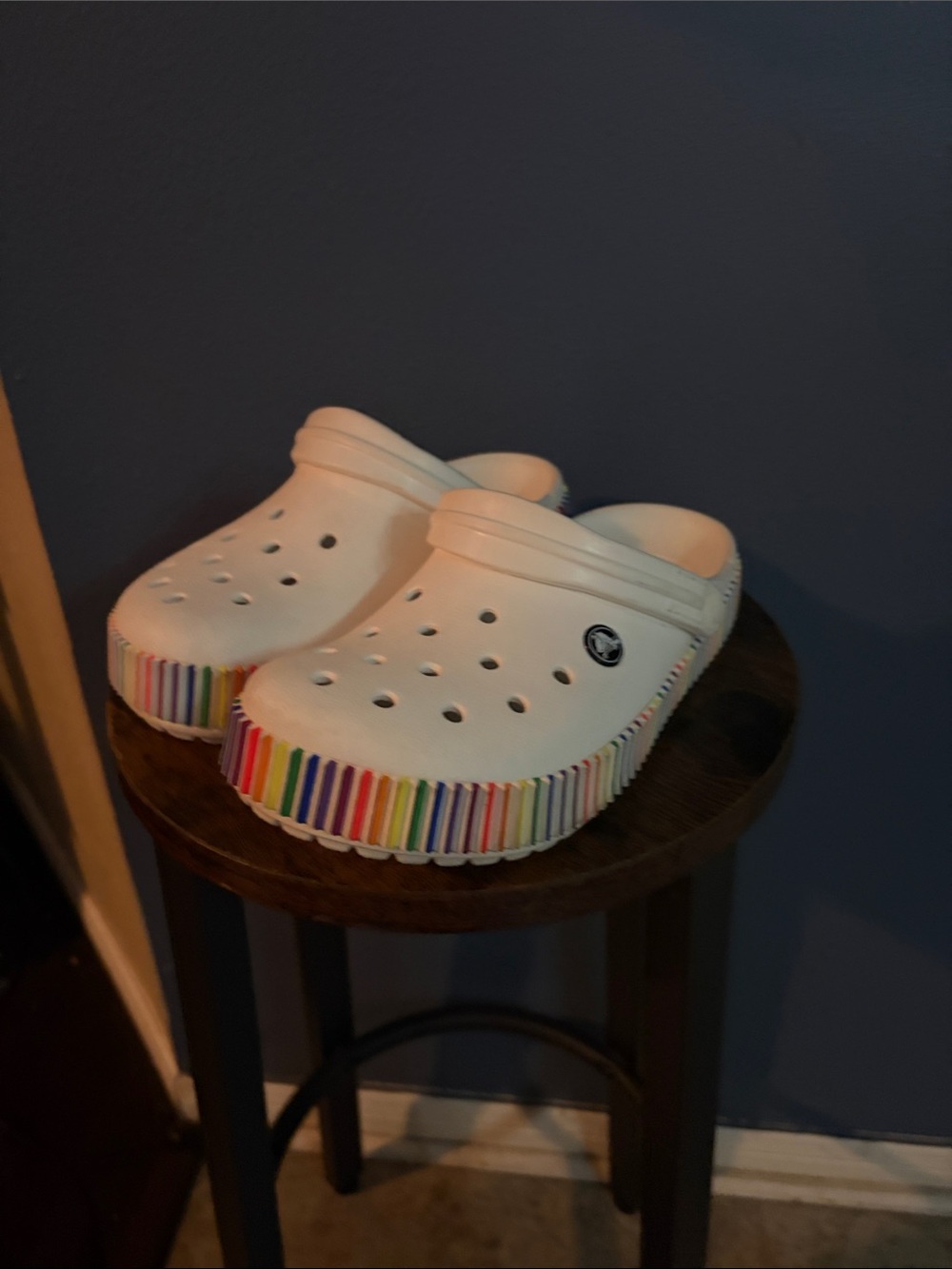 Crocs-Style Kids White Clog with Rainbow Trim